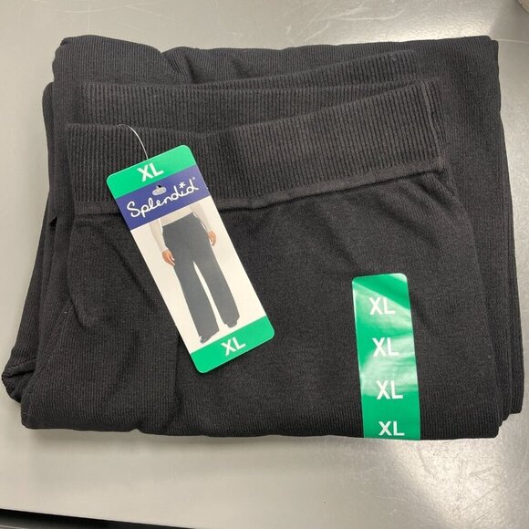 NEW Splendid Women's XL Black Wide-Leg Lounge Knit Pants Viscose Blend - Picture 2 of 11